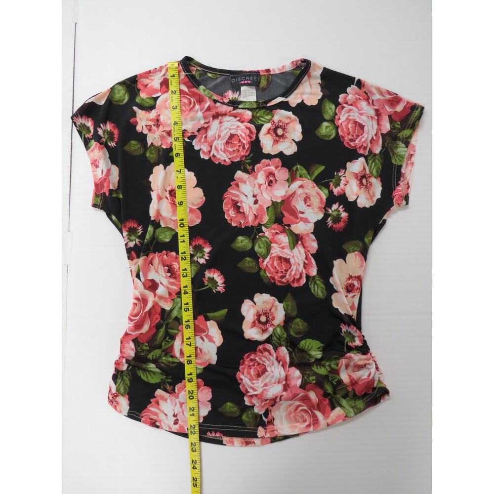 Vintage Discreet Women's M Sheer Top Black Pink Roses USA Floral Whimsical - Picture 8 of 8
